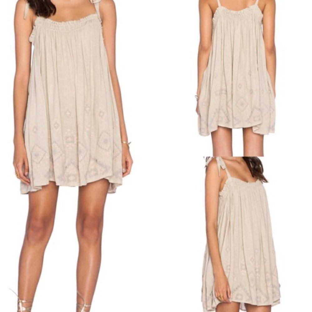 Free People Summer Sun Tunic Brown Embroidered Swing Mini Dress